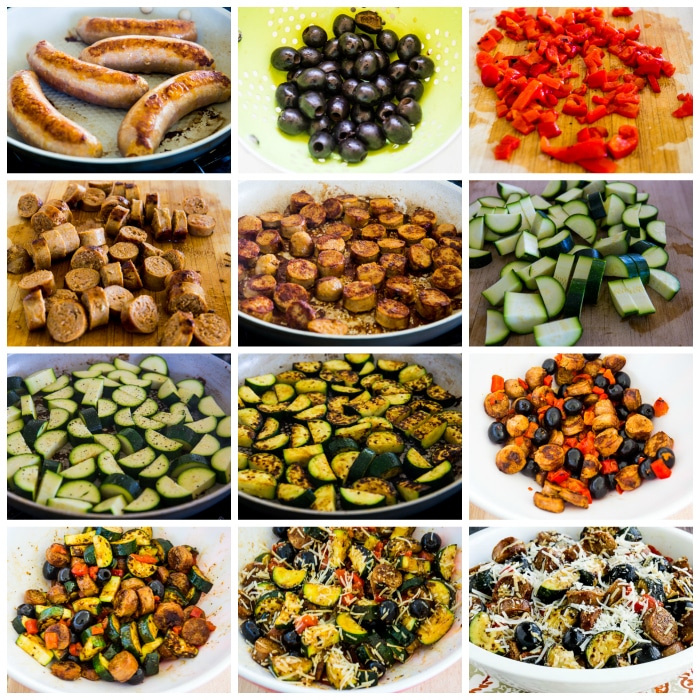 No-Pasta Salad with Zucchini and Italian Sausage process shots collage