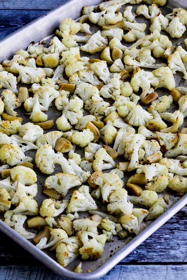 Roasted Cauliflower with Garlic on sheet pan