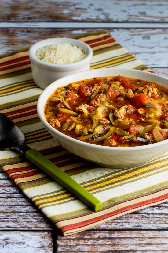 Low-Carb Italian Sausage Soup with Zucchini Noodles from Kalyn's Kitchen