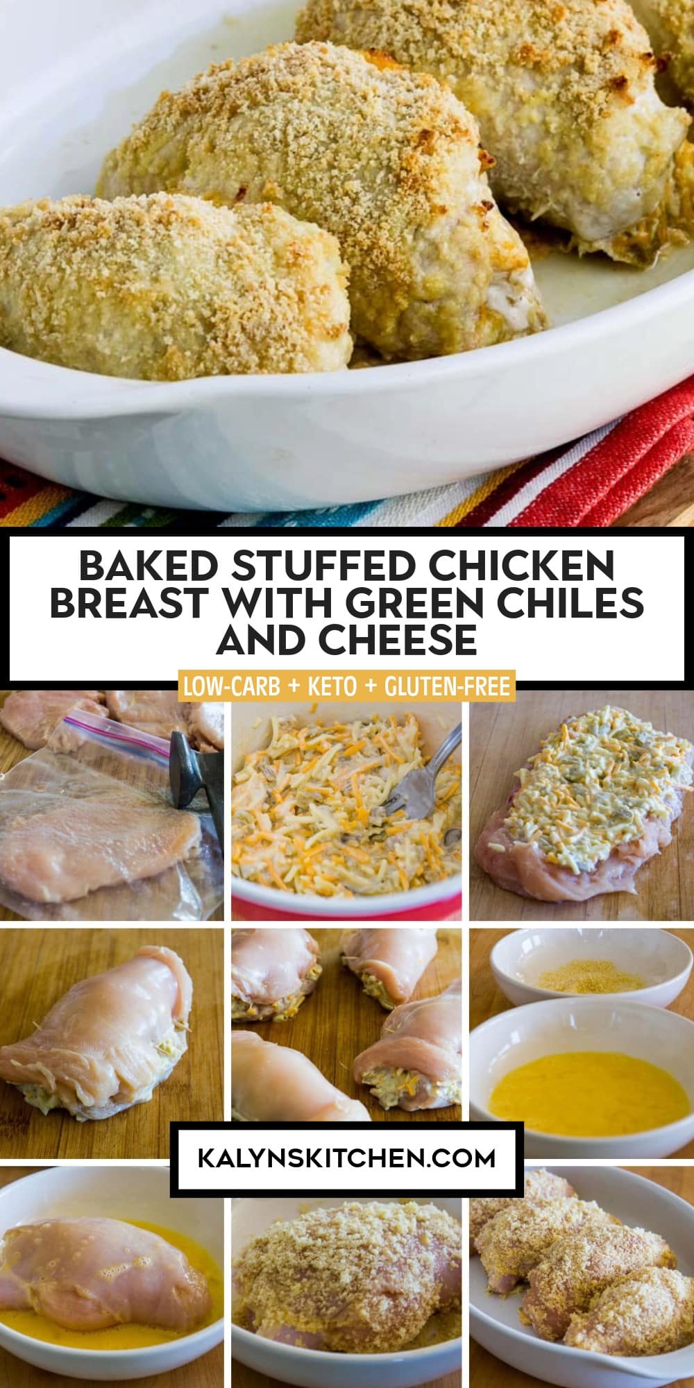 Pinterest image of Baked Stuffed Chicken Breast with Green Chiles and Cheese