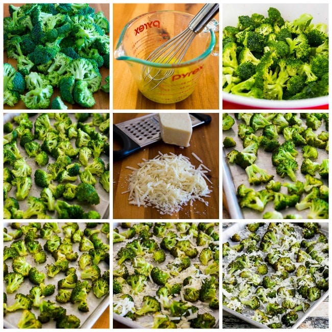 photos of the steps for making Roasted Broccoli with Lemon and Pecorino-Romano Cheese
