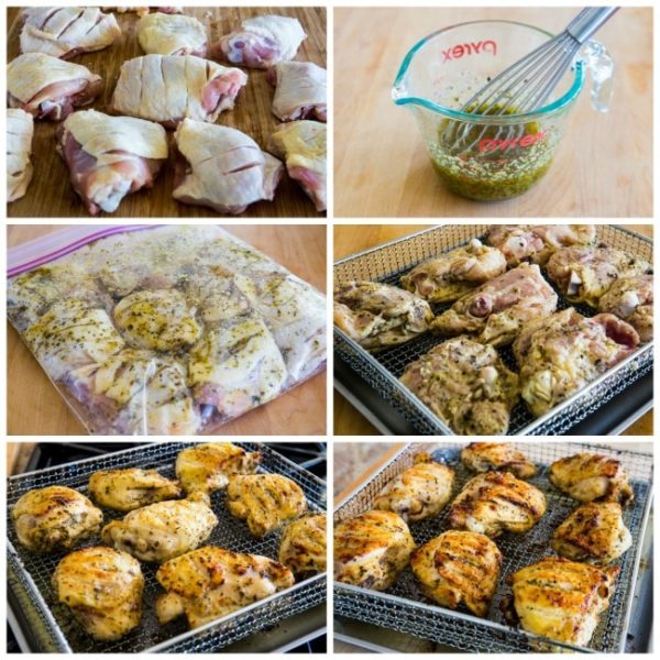 Low-Carb Herb Marinated Air Fryer (or Oven) Chicken Thighs found on KalynsKitchen.com