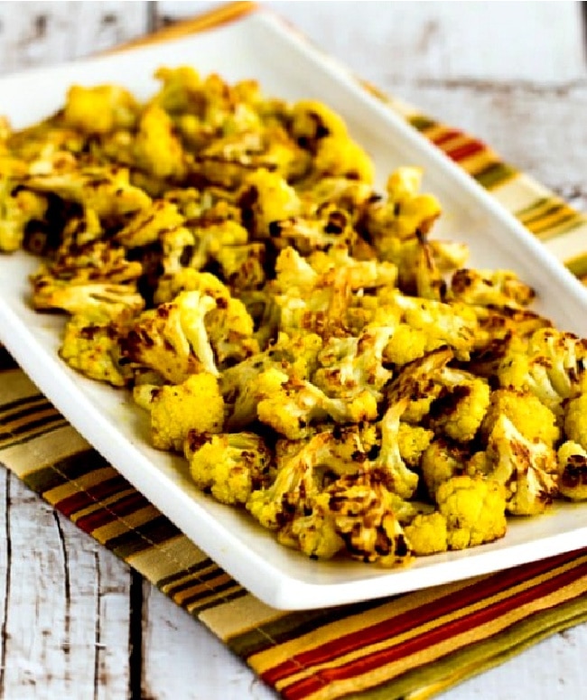 Roasted Curried Cauliflower with Lemon and Cumin finished dish on serving plate