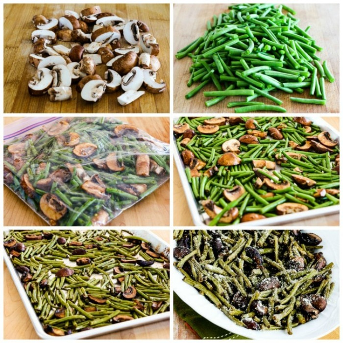 Roasted Green Beans with Mushrooms, Balsamic, and Parmesan process shots collage