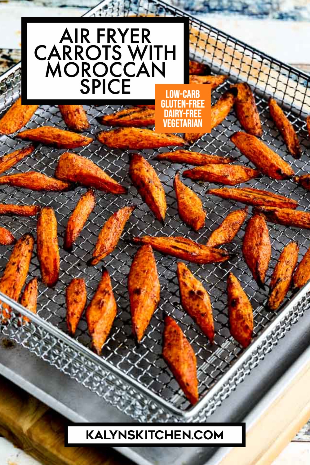 Pinterest image of Air Fryer Carrots with Moroccan Spice