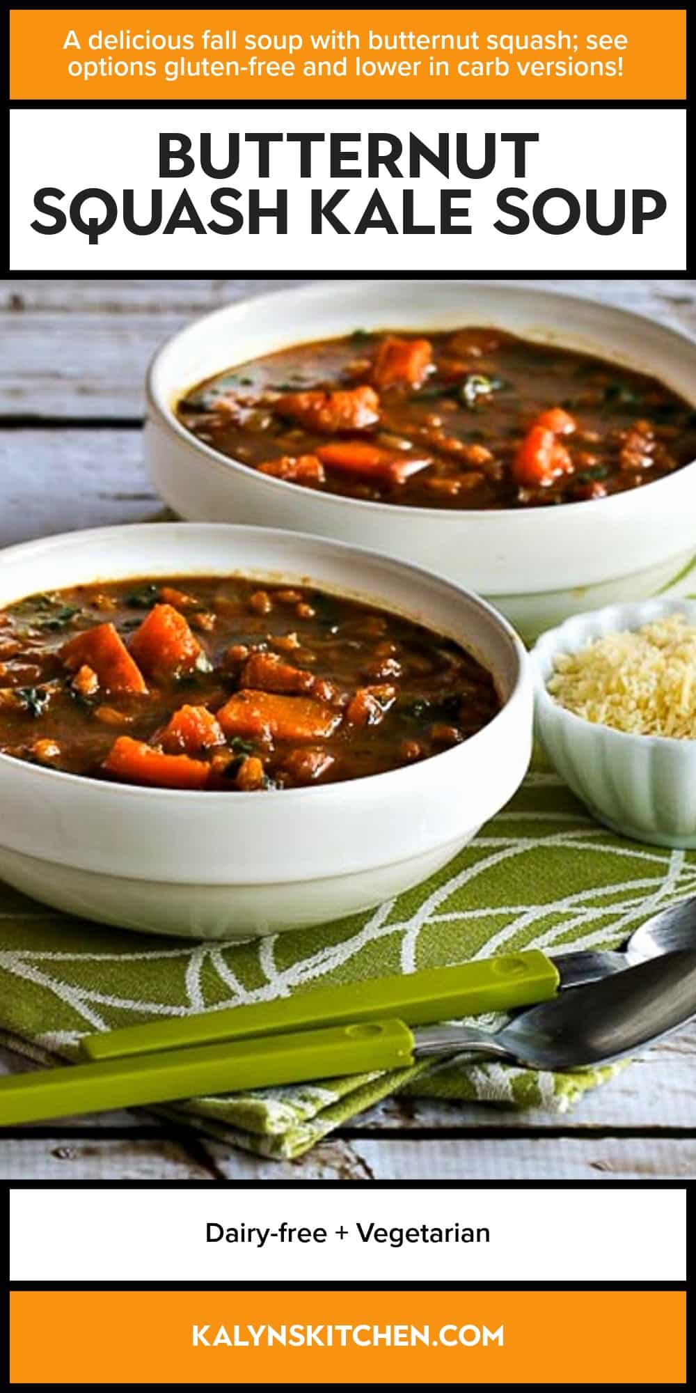 Pinterest image of Butternut Squash Kale Soup