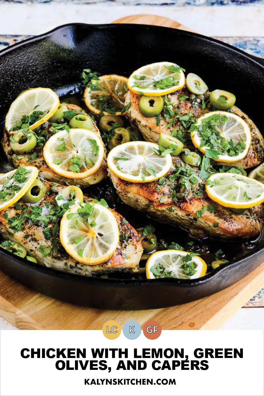 Pinterest image of Chicken with Lemon, Green Olives, and Capers