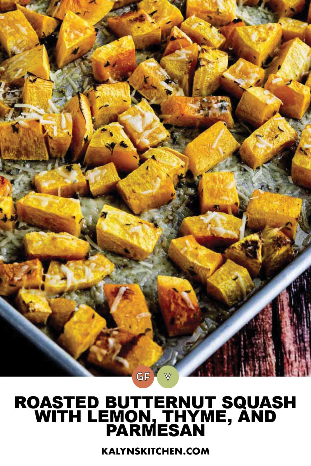 Pinterest image of Roasted Butternut Squash with Lemon, Thyme, and Parmesan