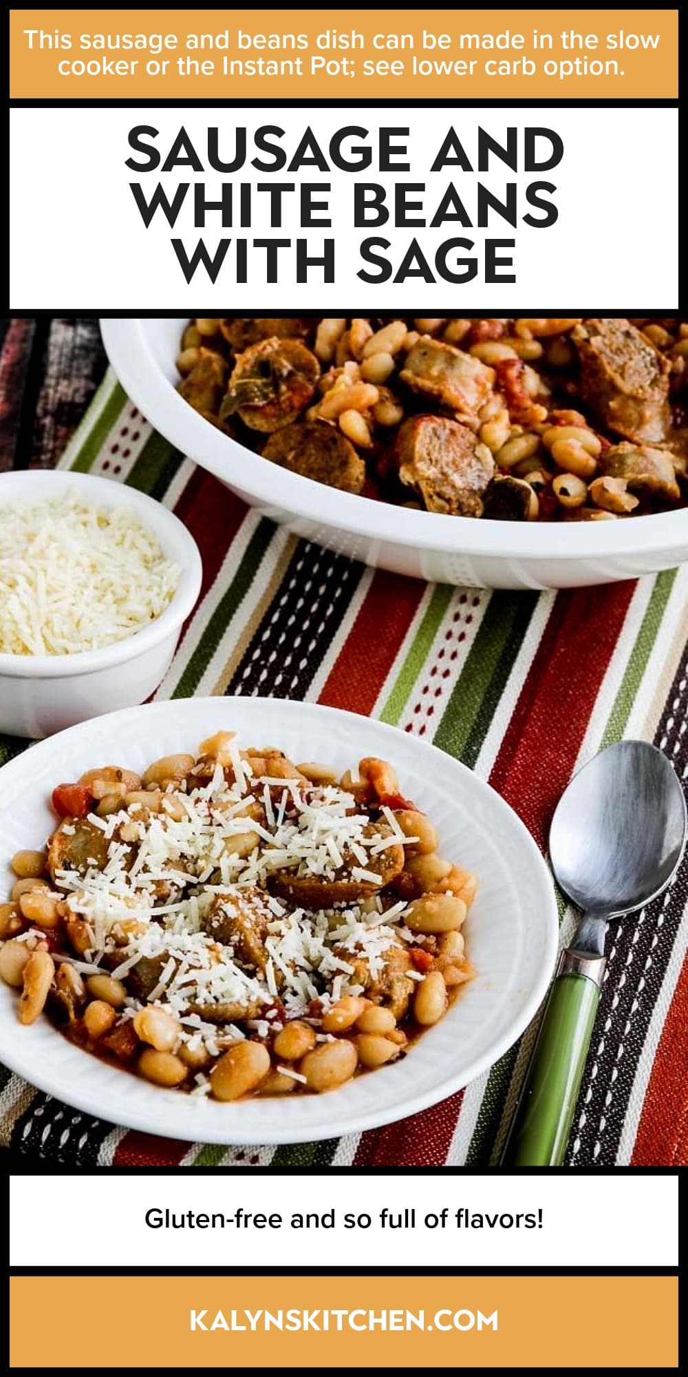 Pinterest image of Sausage and White Beans with Sage