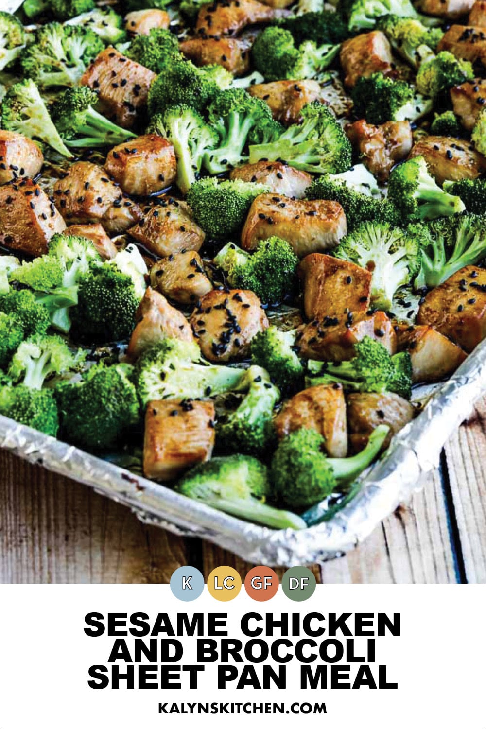 Pinterest image of Sesame Chicken and Broccoli Sheet Pan Meal