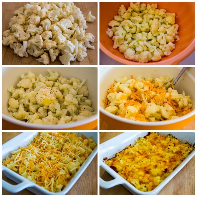 Easy Cheesy Baked Keto Cauliflower found on KalynsKitchen.com