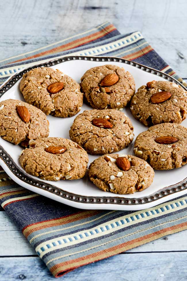 Sugar-Free Gluten-Free Triple Almond Cookies shown on serving plate