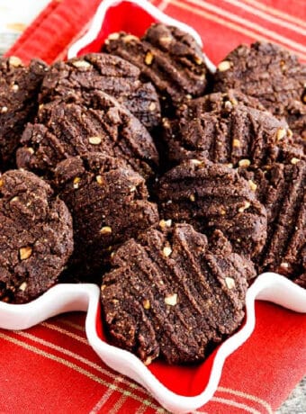 square image of Flourless Sugar-Free Peanut Butter Cookies on star-shaped serving plate