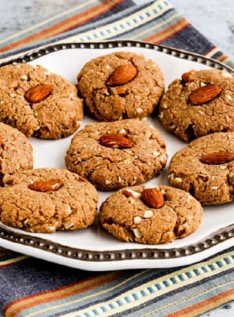 Square image for Sugar-Free Gluten-Free Almond Cookies shown on serving plate.