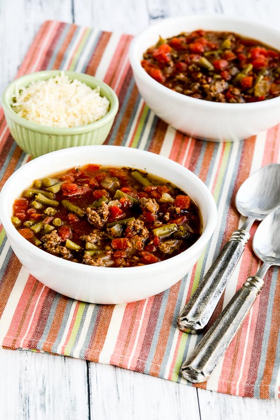 Instant Pot Low-Carb Soup with Ground Beef, Green Beans, and Tomatoes from Kalyn's Kitchen