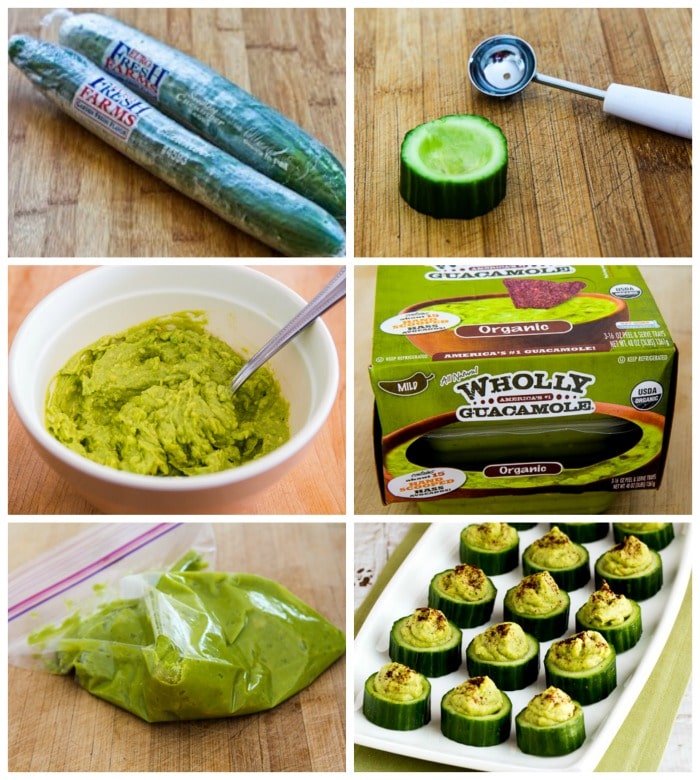 Cucumber Guacamole Appetizer Bites process shots collage