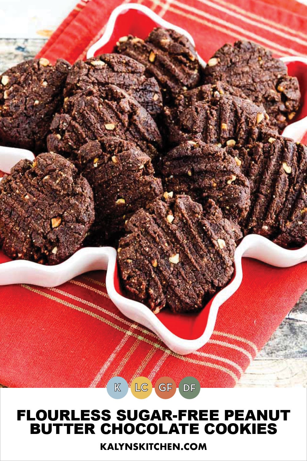 Pinterest image of Flourless Sugar-Free Peanut Butter Chocolate Cookies
