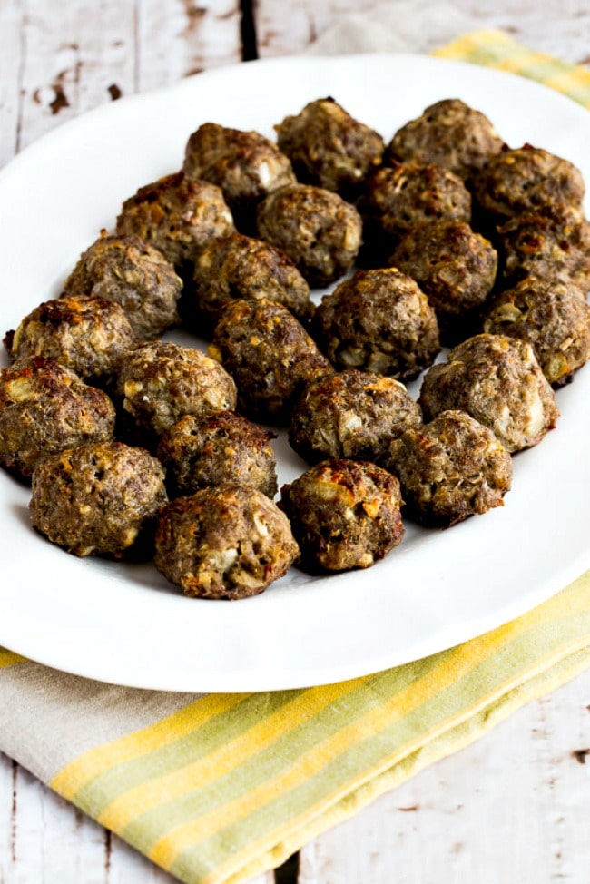 Baked Greek Meatballs with Feta Finished Meatballs on a Serving Plate