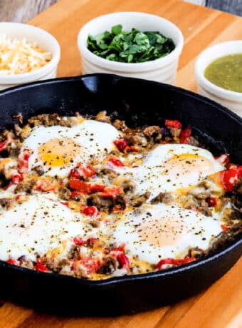 Square image of Southwestern Egg Skillet in cast iron frying pan.