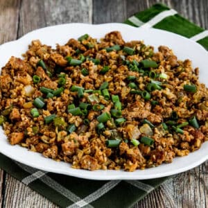 square image for Spicy Cauliflower Dirty Rice shown on serving plate