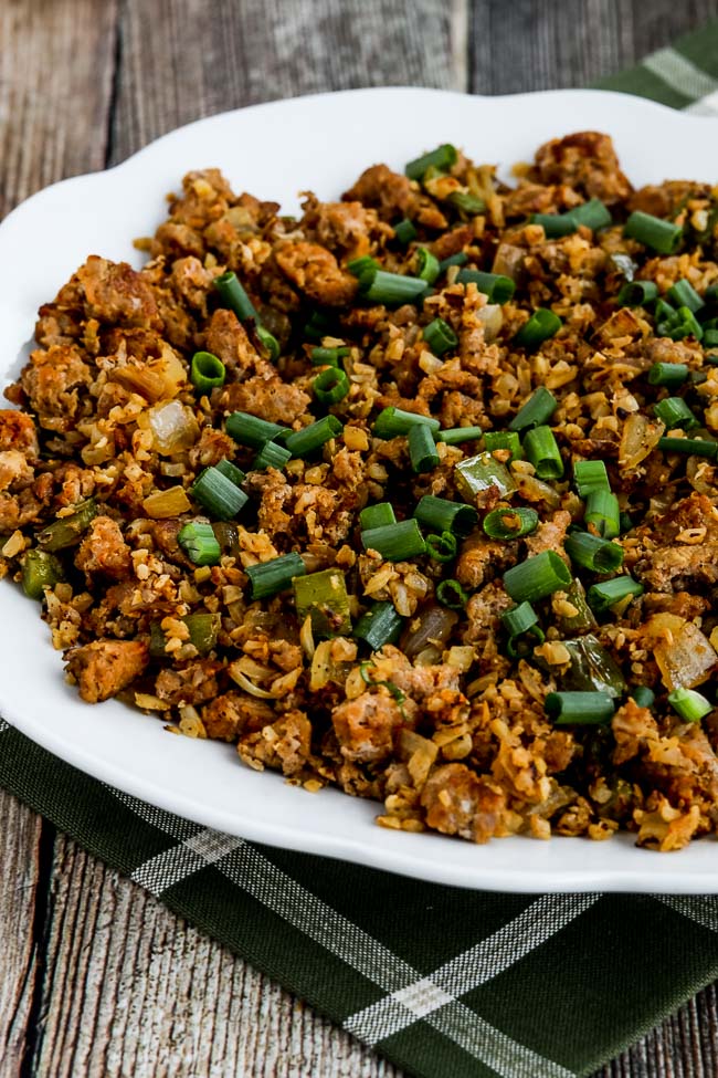 Low-Carb Spicy Cauliflower Dirty Rice found on KalynsKitchen.com