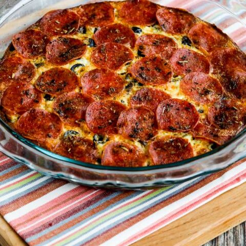 Pepperoni Pizza Keto Crustless Quiche found on KalynsKitchen.com