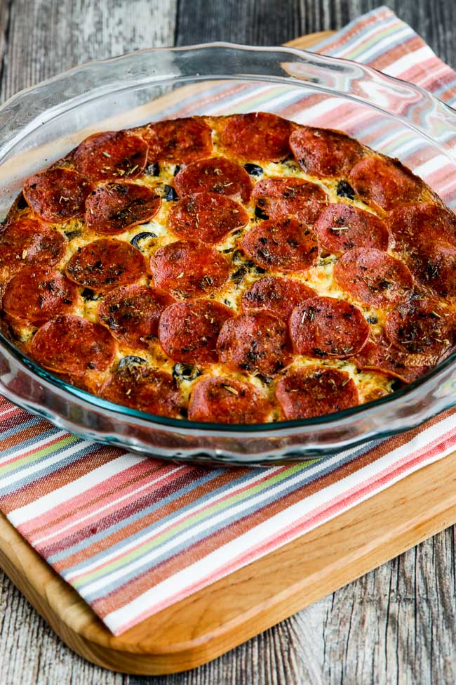 Pepperoni Pizza Keto Crustless Quiche found on KalynsKitchen.com