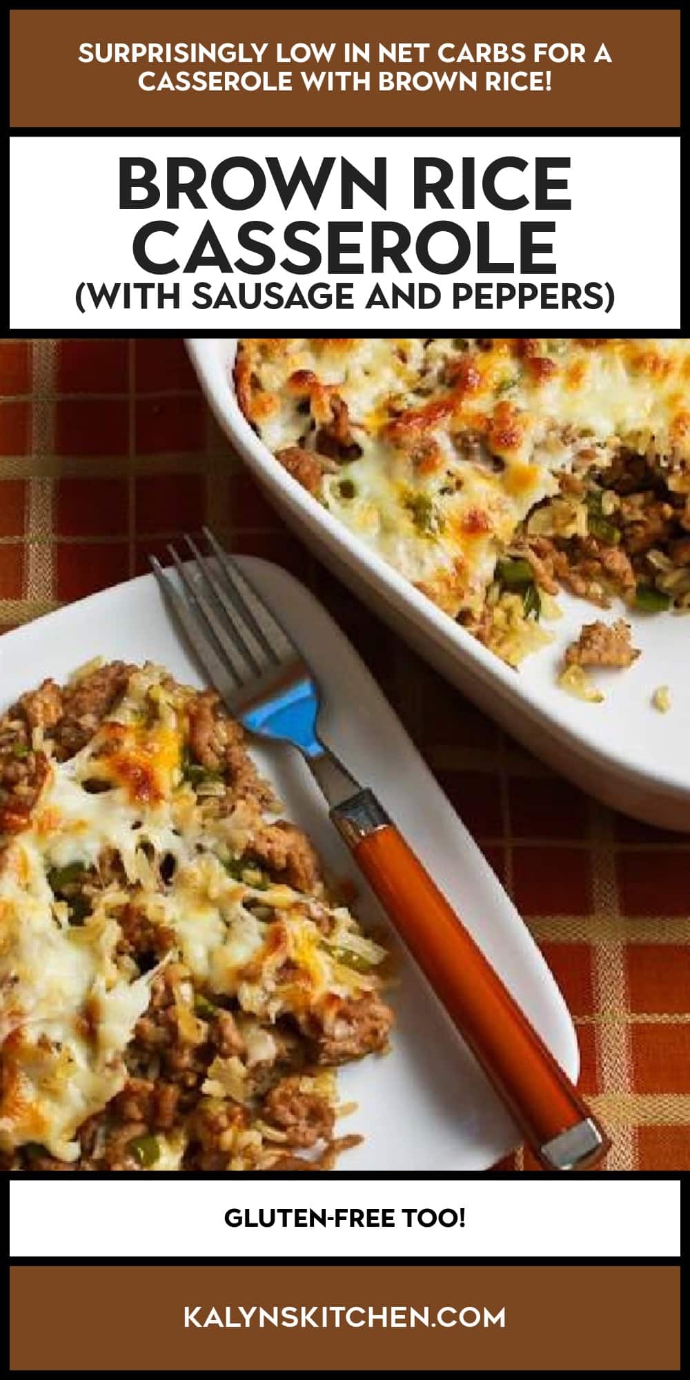 Pinterest image of Brown Rice Casserole (with Sausage and Peppers)