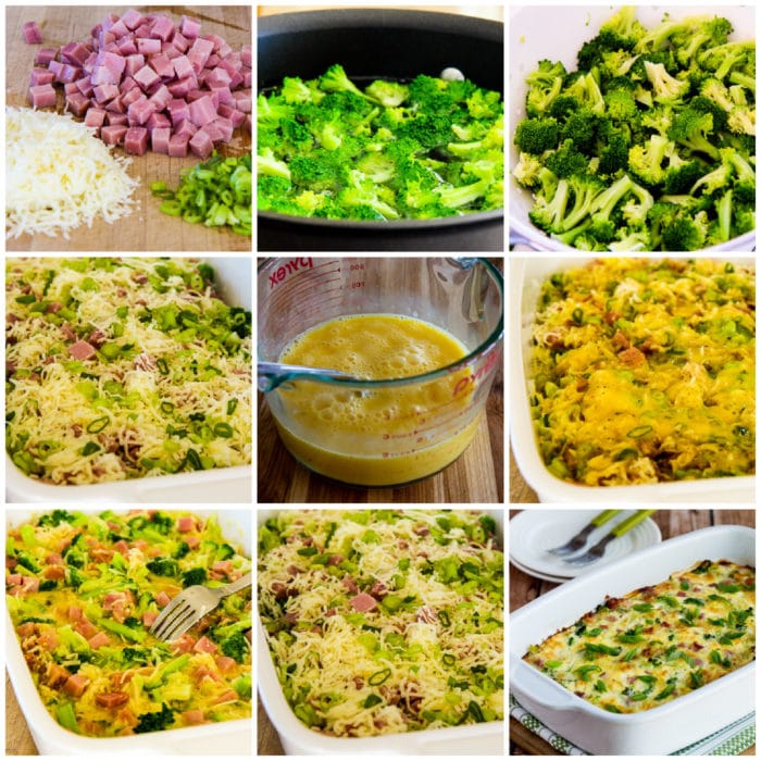 Broccoli, Ham, and Mozzarella Baked with Eggs process shots collage