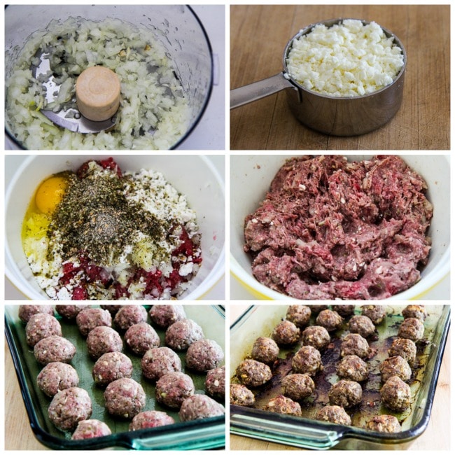 Low-Carb Baked Greek Meatballs with Feta and Oregano process shots collage