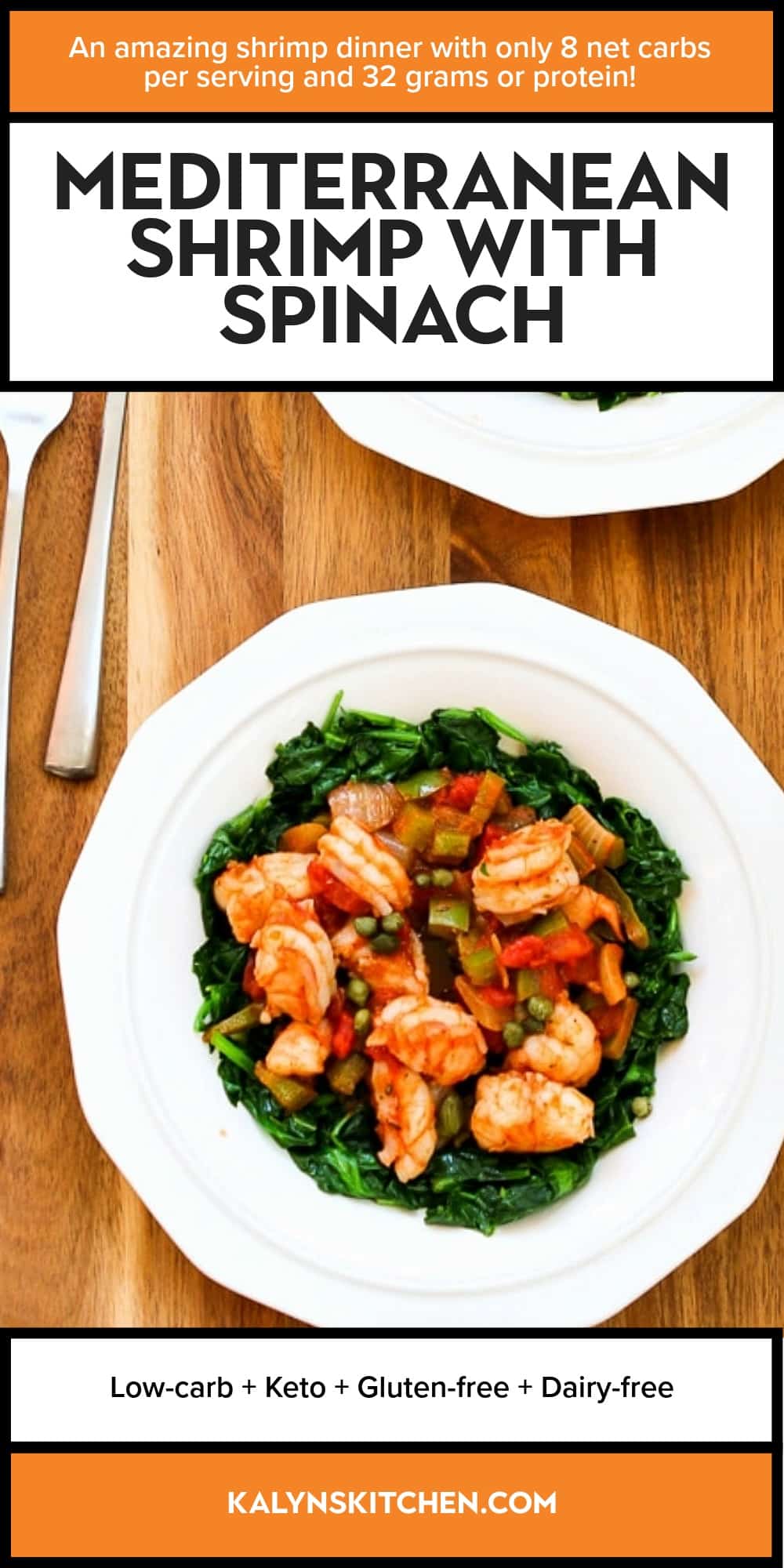 Pinterest image of Mediterranean Shrimp with Spinach