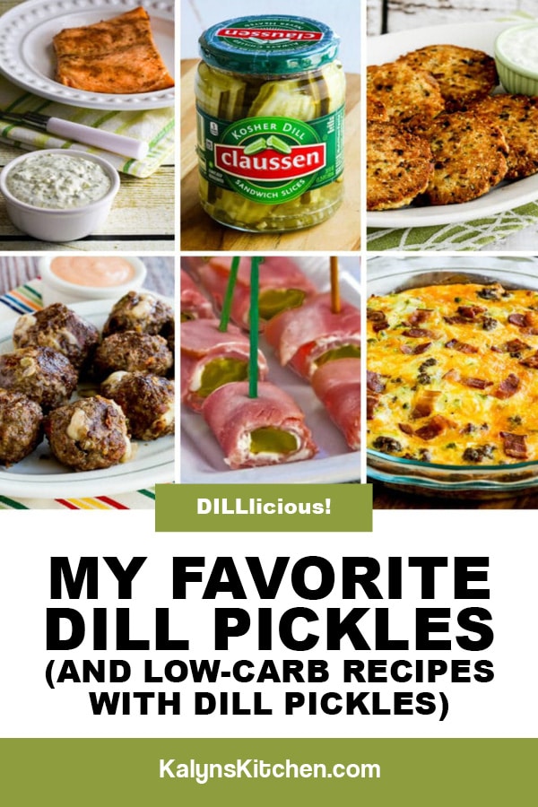 Pinterest photo of my favorite dill pickles (and low-carb recipes with dill pickles)