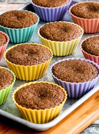 Square image for Donna's Low-Carb Breakfast Muffins shown on baking sheet.