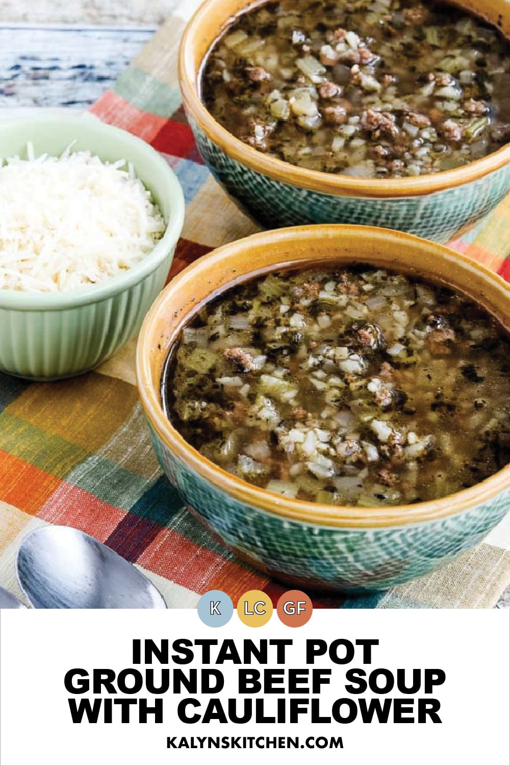 Pinterest image of Instant Pot Ground Beef Soup with Cauliflower