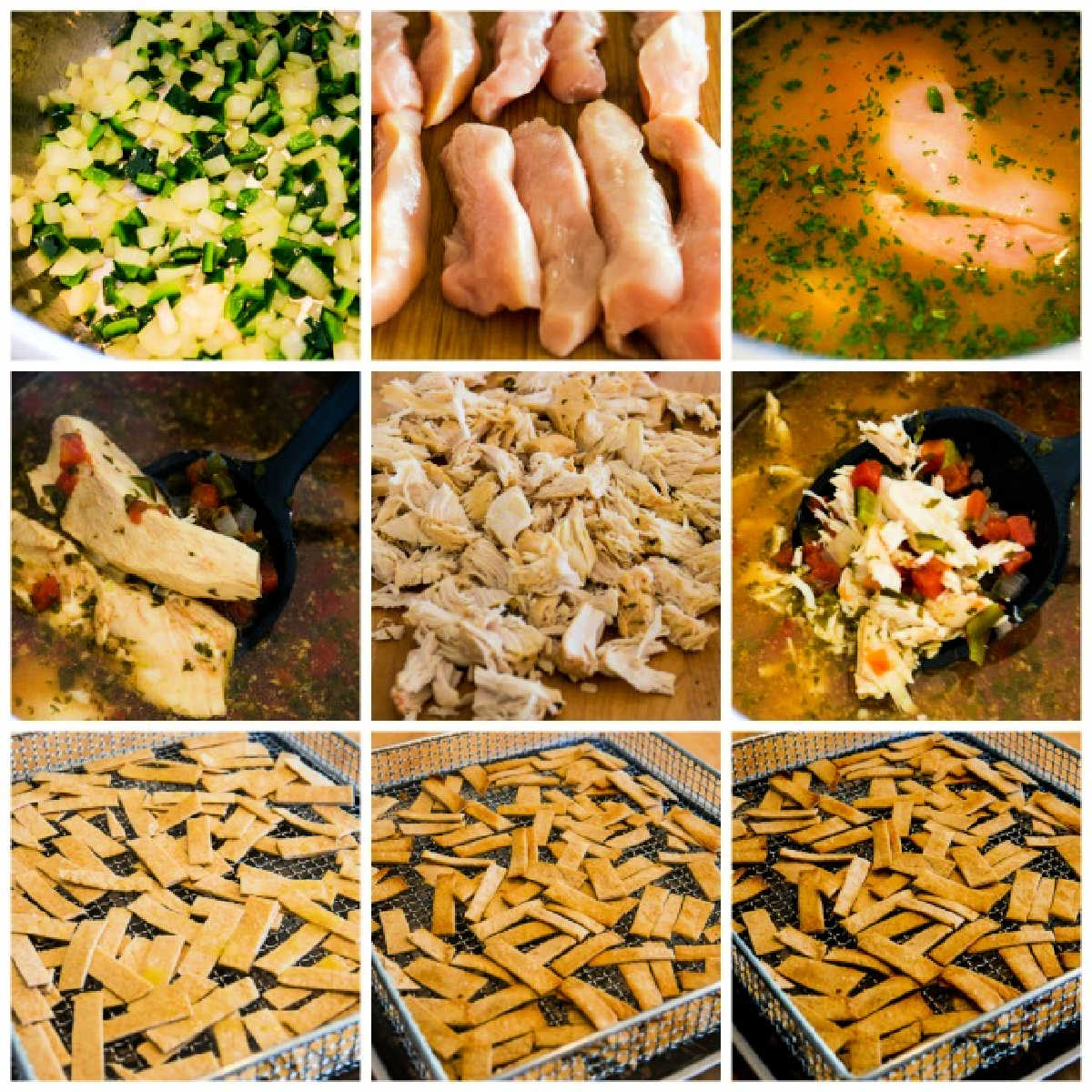 recipe steps collage for Instant Pot Chicken Tortilla Soup