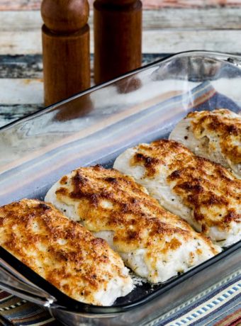 Easy Low-Carb Baked Mayo-Parmesan Fish found on KalynsKitchen.com