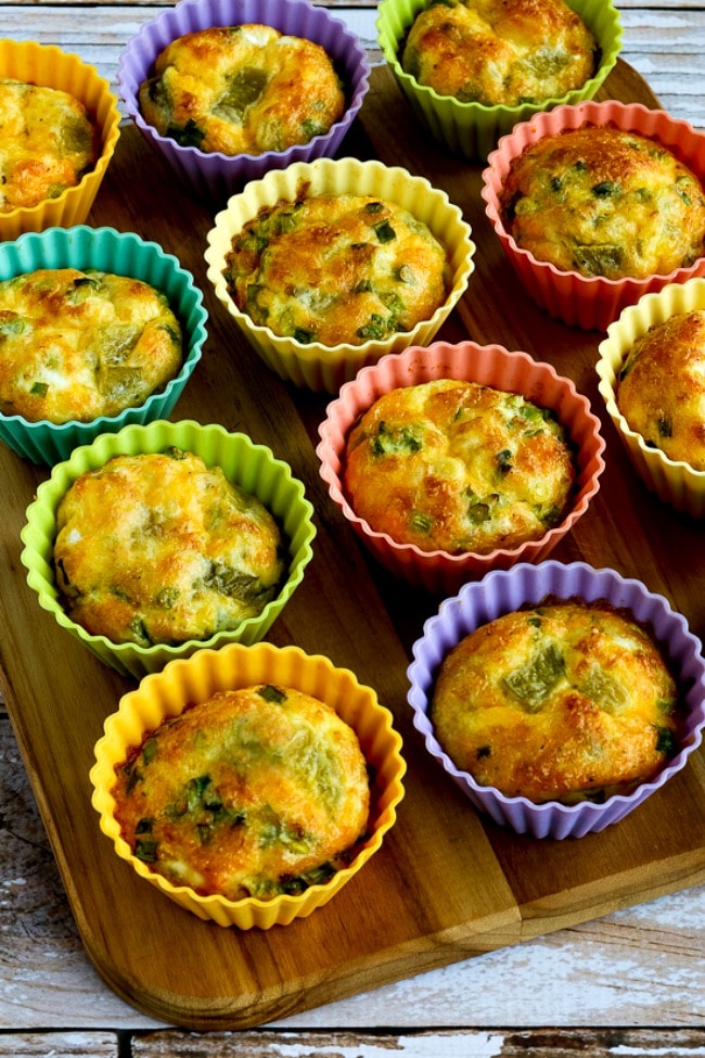 Green chili and cheese egg muffins finished muffins on baking sheet