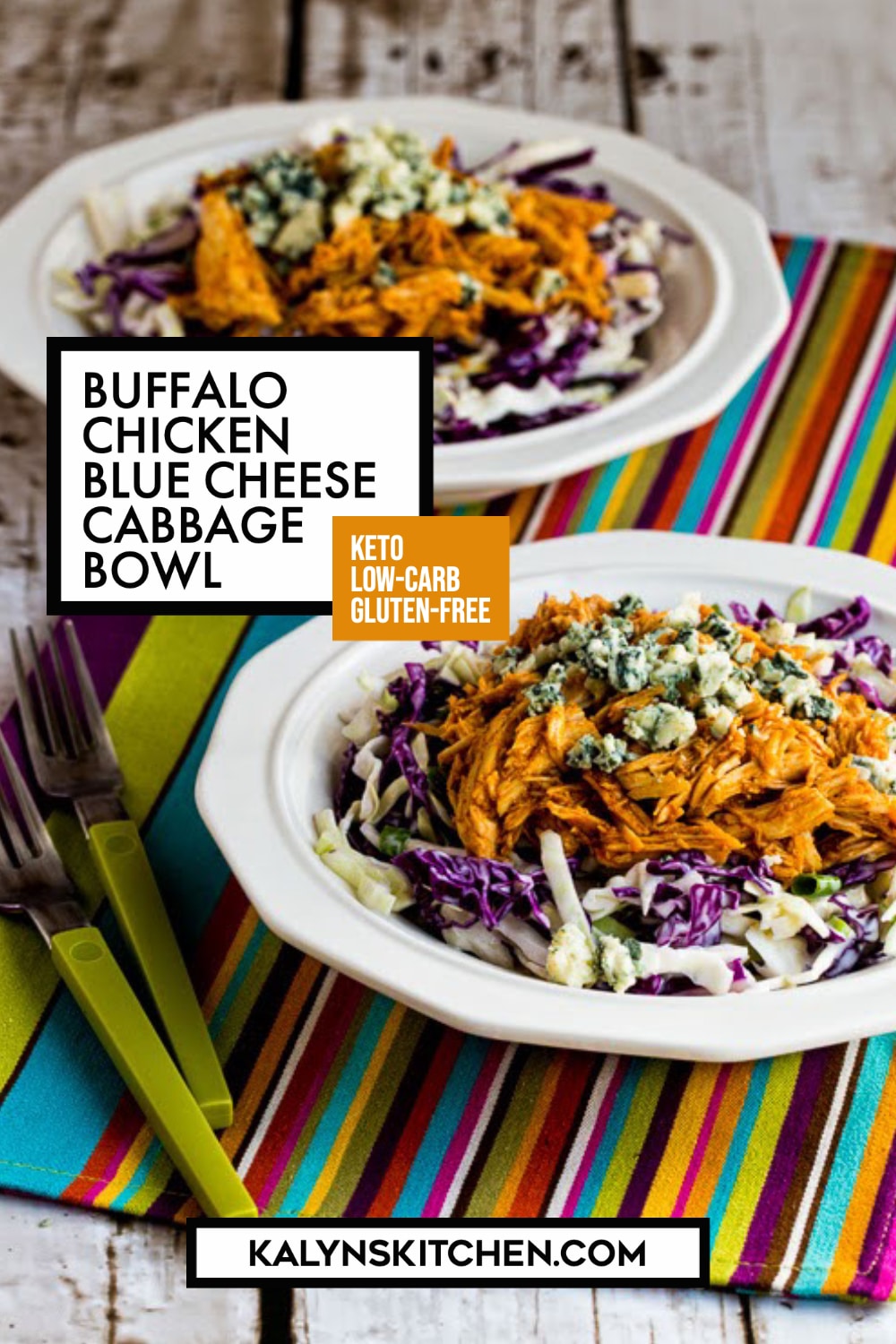 Pinterest image of Buffalo Chicken Blue Cheese Cabbage Bowl