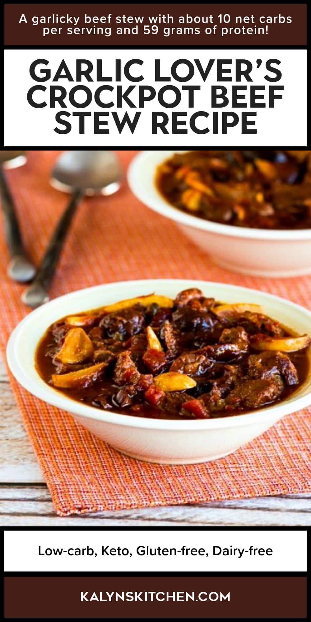 Pinterest image of Garlic Lover's CrockPot Beef Stew Recipe