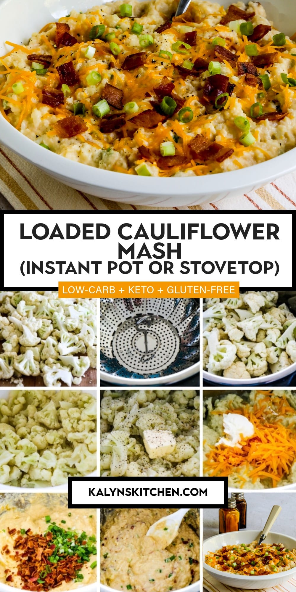 Pinterest image of Loaded Cauliflower Mash (Instant Pot or Stovetop)