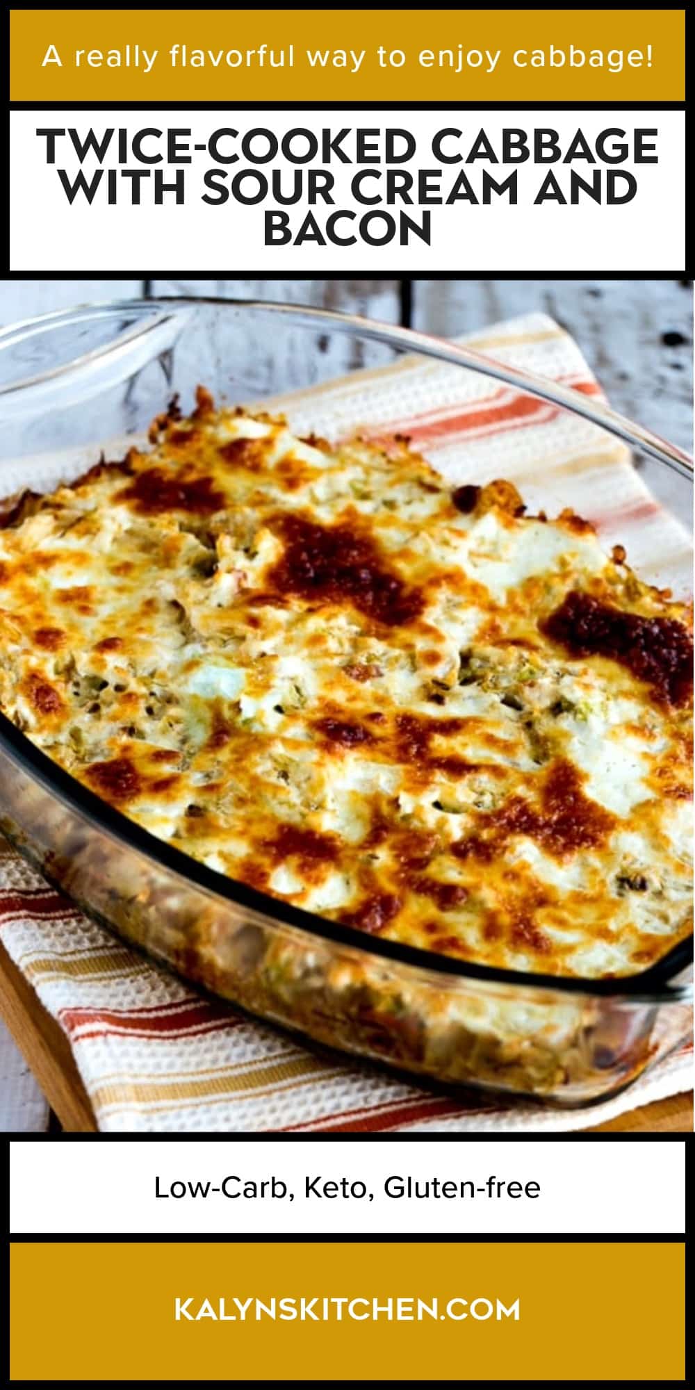 Pinterest image of Twice-Cooked Cabbage with Sour Cream and Bacon