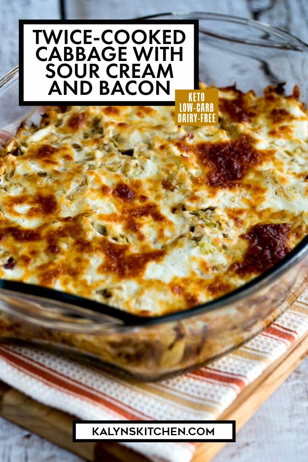 Pinterest image of Twice-Cooked Cabbage with Sour Cream and Bacon