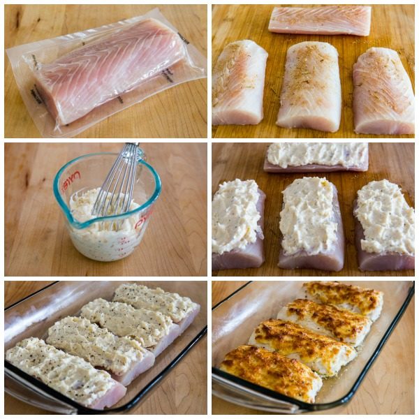 Easy Low Carb Baked Mayo Parmesan Fish Found on KalynsKitchen.com