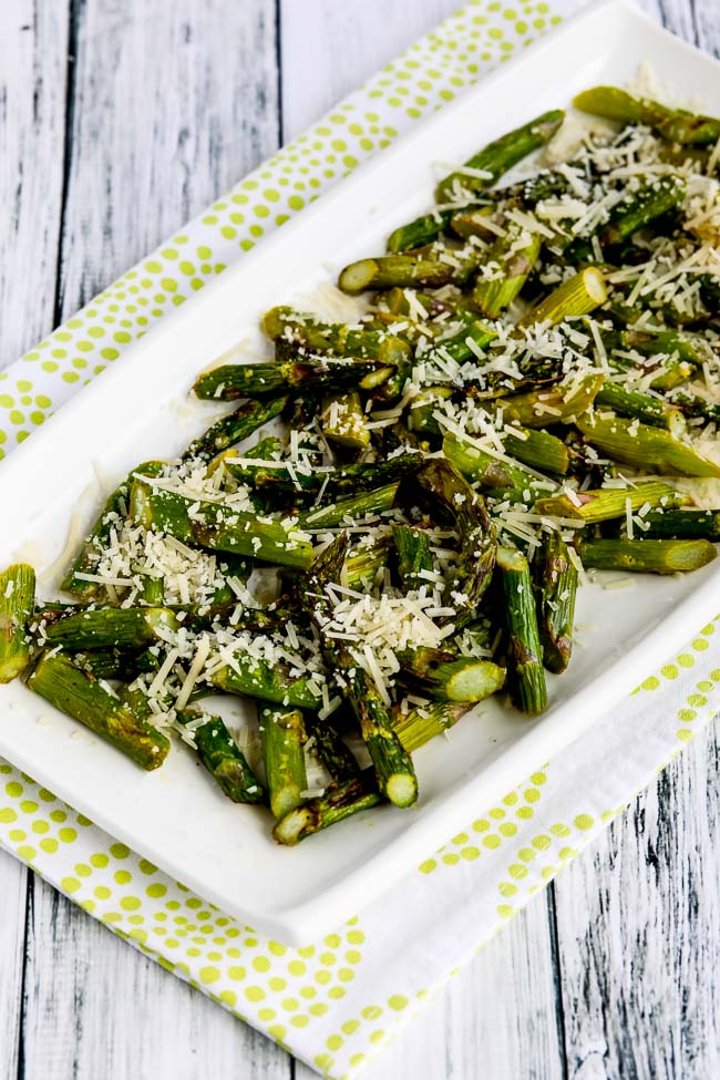 Air Fryer Asparagus with Lemon and Parmesan shown on serving plate