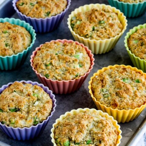 Low-Carb High-Fiber Savory Muffins with Parmesan and Green Onions found on KalynsKitchen.com