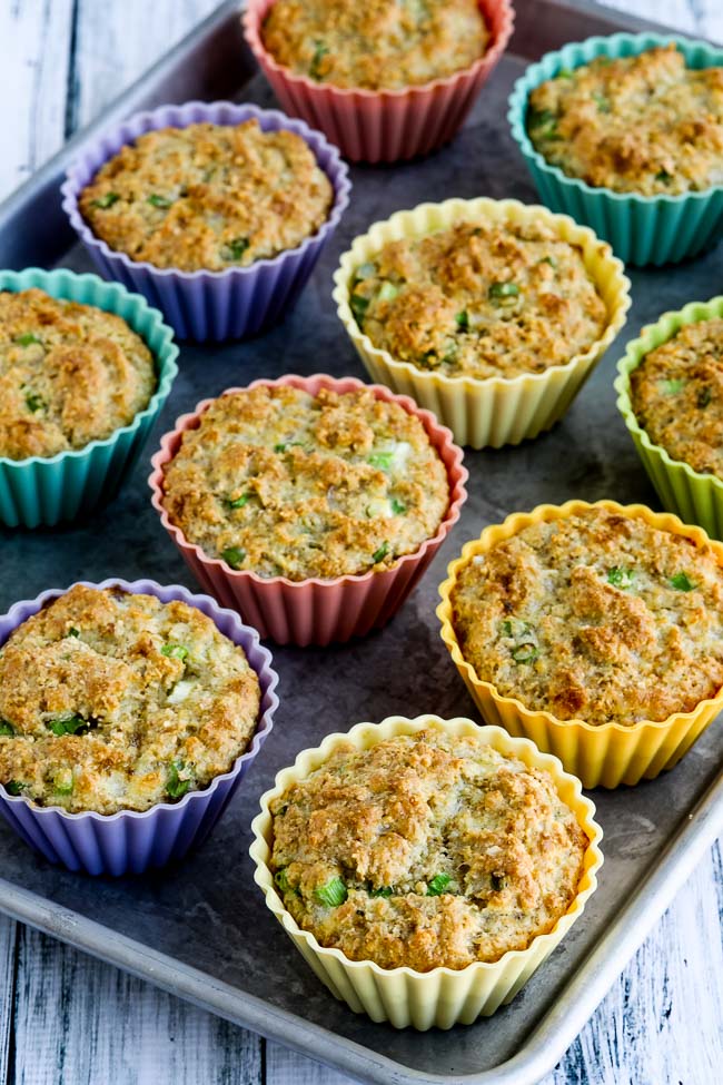 Low Carb, High Fiber Savory Muffins with Parmesan and Scallions found at KalynsKitchen.com