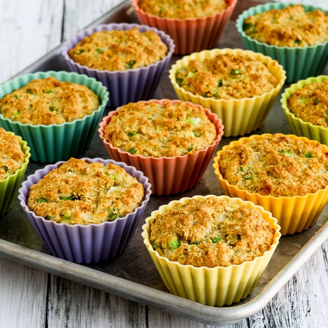 Low-Carb High-Fiber Savory Muffins with Parmesan and Green Onions found on KalynsKitchen.com