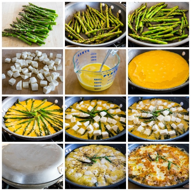 Low-Carb Asparagus and Fresh Mozzarella Frittata process shots collage