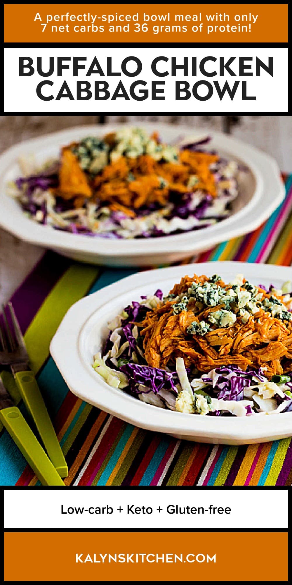 Pinterest image of Buffalo Chicken Cabbage Bowl