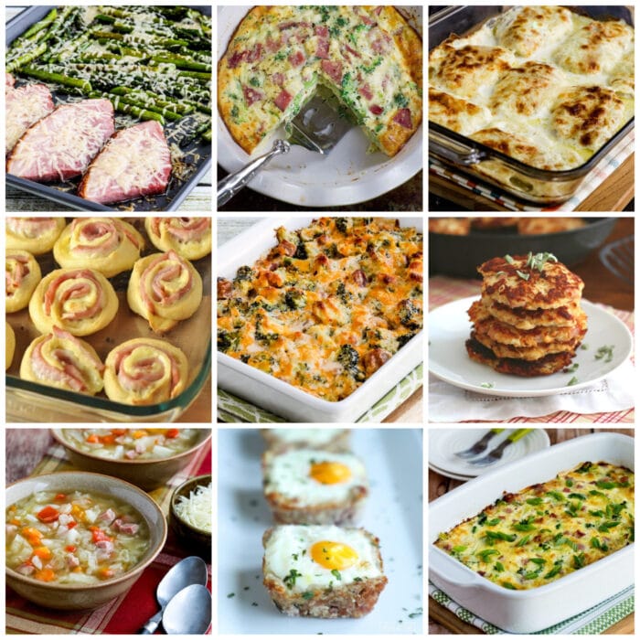 Low-Carb and Keto Leftover Ham Recipes collage of featured recipes